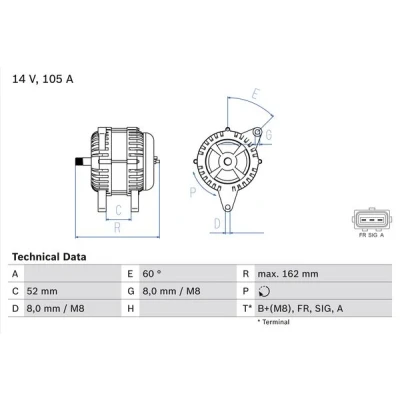 Bilde av BOSCH 0 986 081 090 Dynamo 14V 105A FORD: Focus 2