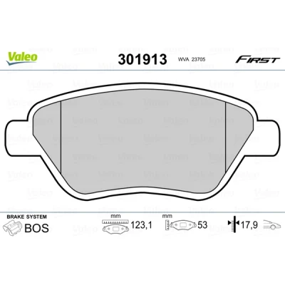 Bilde av VALEO 301913 Bremseklosser FIRST framaksel ekskl. slitasjevarselkontakt uten antiskrike blikk FIAT: 500 Hatchback, C Cabrio, Panda II Hatchback