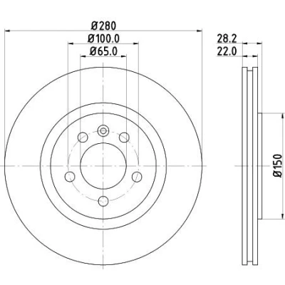 Bilde av HELLA 8DD 355 102 741 Bremseskiver 280 22 05/06 100 utvendig ventilert uten hjulfestebolt, hjulnav VOLKSWAGEN: GOLF 3, Passat B3/B4 Stasjonsvogn