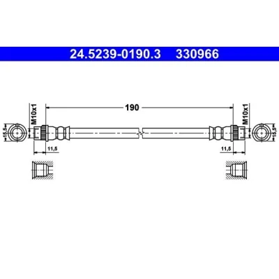 Bilde av ATE 24.5239 0190.3 Bremseslange 190 PEUGEOT: 207 Hatchback, 208 I CITROËN: C3 Picasso