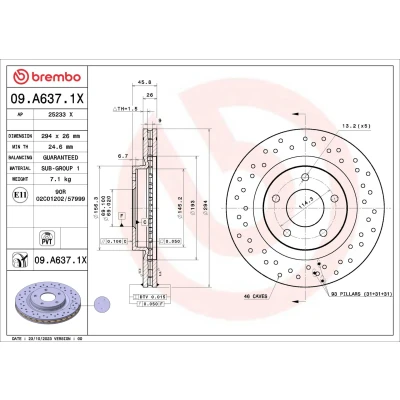 Bilde av BREMBO Bremseskive JEEP: Compass, Patriot, DODGE: Caliber Hatchback, Journey MPV, Avenger Sedan 294mm 26mm 5 perforert / ventilert belagt 09.A637.1X