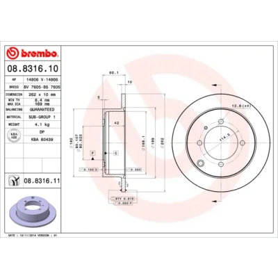 Bilde av BREMBO COATED DISC LINE 08.8316.11 Bremseskiver 262 10 4 fullt ut belagt MITSUBISHI: Lancer 7 Limousine, Galant 6,