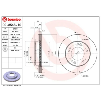 Bilde av BREMBO 09.8546.10 Bremseskiver 284 24 5 innvendig ventilert