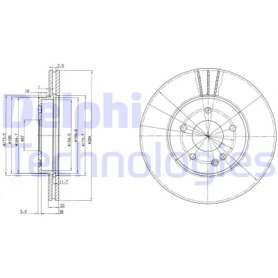 Bilde av DELPHI BG2768 Bremseskiver 284 22 5 ventilert oljet ubehandlet uten hjullager, ABS sensorring MERCEDES BENZ: C Klasse Sedan, T modell