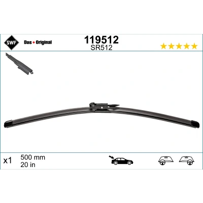 Bilde av Vindusvisker Swf Visioflex Rear 119512 500mm bak Rammeløs OPEL: Insignia A Hatchback, FORD: Mondeo 5