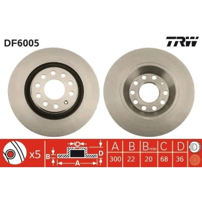Bilde av TRW DF6005 Bremseskiver 300 22 5 112 ventilert AUDI: A4 B7 Avant, B6 Sedan