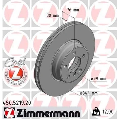 Bilde av ZIMMERMANN Bremseskive LAND ROVER: Range Rover 3 30mm 6/5 5 hull 120mm innvendig ventilert belagt høy karbon 450.5219.20 SDB000200,SDB000201