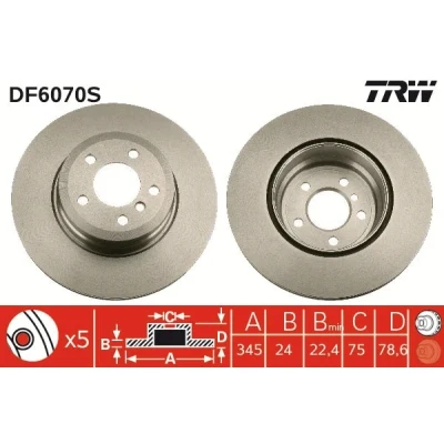 Bilde av TRW DF6070S Bremseskiver 345 24 5 120 ventilert spraylakkert høy karbon BMW: X5, X6