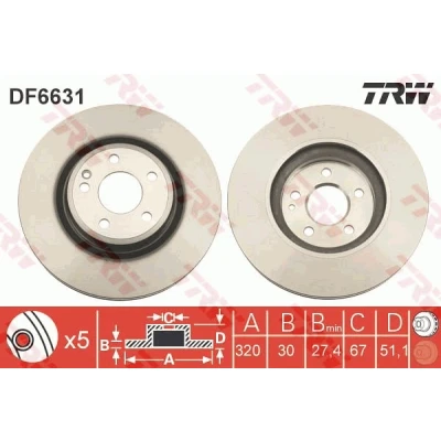 Bilde av TRW DF6631 Bremseskiver 320 30 5 112 ventilert spraylakkert MERCEDES BENZ: A Klasse, B CLA Coupé