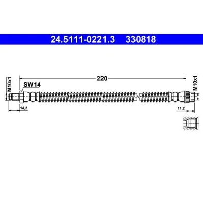 Bilde av ATE 24.5111 0221.3 Bremseslange 220 M10x1 NISSAN: Primastar Minibuss, RENAULT: TRAFIC 2 Kasten, Bus, OPEL: Vivaro A Combi, Van