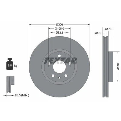 Bilde av TEXTAR 92268605 Bremseskiver 300 28 05/06 108 innvendig ventilert belagt høy karbon uten hjulfestebolt, hjulnav FORD: Mondeo 5 Kombi,