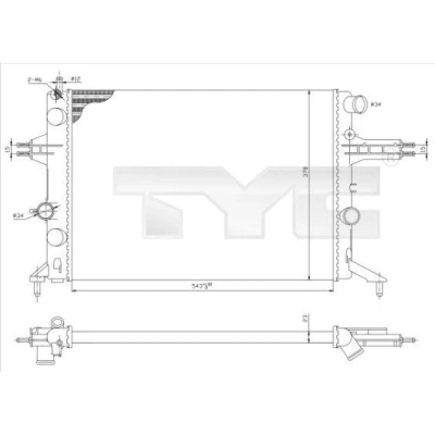 Bilde av TYC 725 0021 Radiator for kjøretøy uten luftkondisjonering 543 378 23 Manuel girkasse Kjøleribber satt sammen mekanisk OPEL: Zafira A, Astra G Sedan