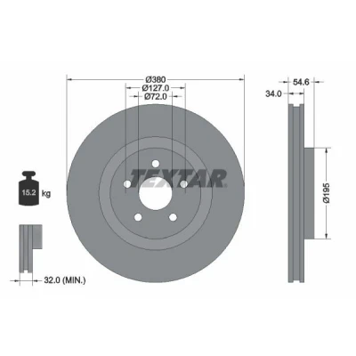 Bilde av TEXTAR PRO+ 92281905 Bremseskiver 380 34 05/05 127 innvendig ventilert belagt høy karbon uten hjulfestebolt, hjulnav JEEP: GRAND CHEROKEE 4