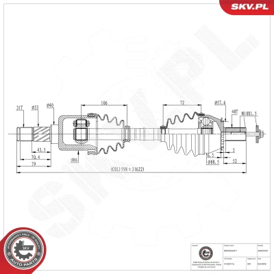 Bilde av Drivaksel, Framaksel venstre Esen skv 40SKV291 volvo s60 ii, cross country s80 v60 i, v70 iii OE 31325116, 36010060