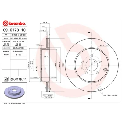 Bilde av BREMBO COATED DISC LINE 09.C178.11 Bremseskiver 325 18 5 innvendig ventilert belagt MAZDA: CX 7