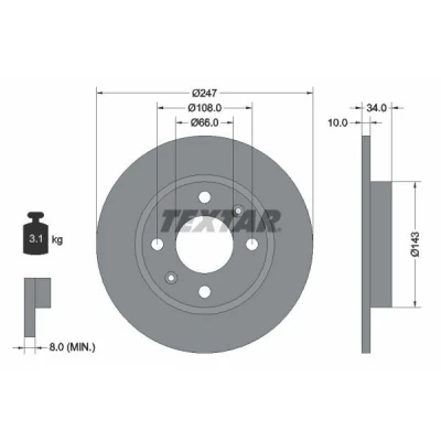 Bilde av TEXTAR PRO 92029803 Bremseskiver 247 10 04/06 108 fullt ut belagt uten hjullager, hjulfestebolt, hjulnav PEUGEOT: 206 Hatchback