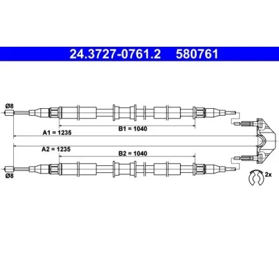 Bilde av ATE 24.3727 0761.2 Bremsekabel 1235, 1235 OPEL: Combo C Varebil / Stasjonsvogn