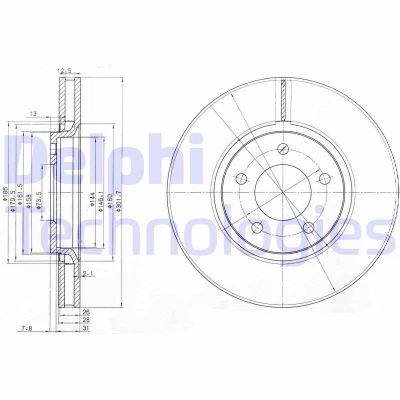 Bilde av DELPHI BG3716 Bremseskiver 301 28 5 ventilert oljet ubehandlet uten hjullager, ABS sensorring CHRYSLER: VOYAGER 4, JEEP: Cherokee III