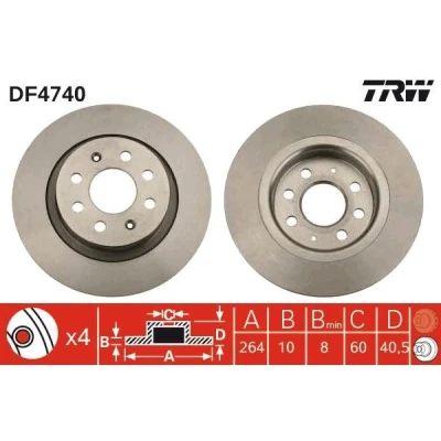 Bilde av TRW DF4740 Bremseskiver 264 10 4 100 fullt ut spraylakkert OPEL: Corsa E Hatchback, Adam, FIAT: Punto Evo Grande Hatchback