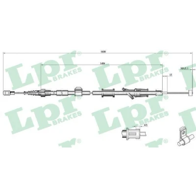 Bilde av LPR C0921B Bremsekabel 1585/1470 Skivebrems, skive/trommel VOLVO: S40 II, V40 Stasjonsvogn