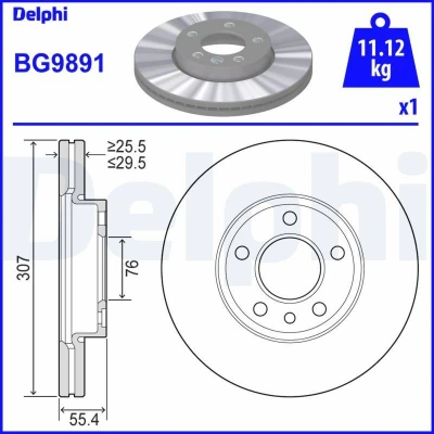 Bilde av DELPHI BG9891 Bremseskiver 307 30 5 ventilert oljet ubehandlet uten hjullager, ABS sensorring VOLKSWAGEN: Transporter 5, Multivan (7HM