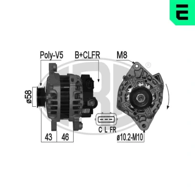 Bilde av ERA Generator 14V 90A B+CLFR 58mm HYUNDAI: i30 II Hatchback, i10 I 209127A