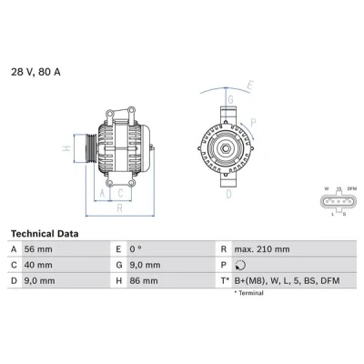 Bilde av BOSCH 0 986 049 320 Dynamo 28V 80A