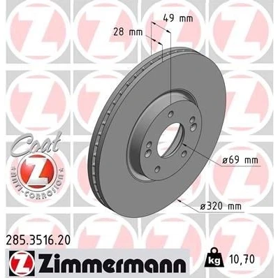 Bilde av ZIMMERMANN COAT Z 285.3516.20 Bremseskiver 320 28 7/5 5 114 innvendig ventilert belagt HYUNDAI: Santa FE 2, ix55, Grand Fé, KIA: SORENTO 2