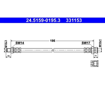 Bilde av ATE 24.5159 0195.3 Bremseslange 195 M10x1 MITSUBISHI: PAJERO 2