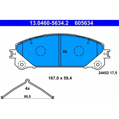 Bilde av ATE 13.0460 5634.2 Bremseklosser uten integrert slitasjevarselkontakt med tilbehør TOYOTA: RAV4 IV SUV, V, Camry VIII Sedan, LEXUS: RX III, NX