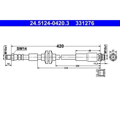Bilde av ATE 24.5124 0420.3 Bremseslange 420 M10x1 FORD: Focus 2 Kombi