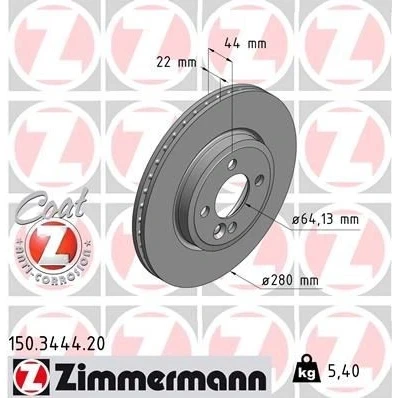 Bilde av ZIMMERMANN COAT Z 150.3444.20 Bremseskiver 280 22 5/4 4 100 innvendig ventilert belagt høy karbon MINI: Hatchback, Clubman
