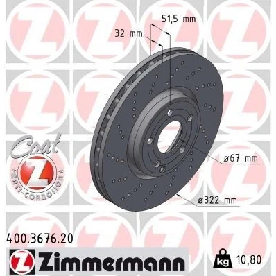 Bilde av ZIMMERMANN COAT Z 400.3676.20 Bremseskiver 322 32 6/5 5 112 innvendig ventilert, hullet belagt høy karbon MERCEDES BENZ: CLS Shooting Brake, Coupé