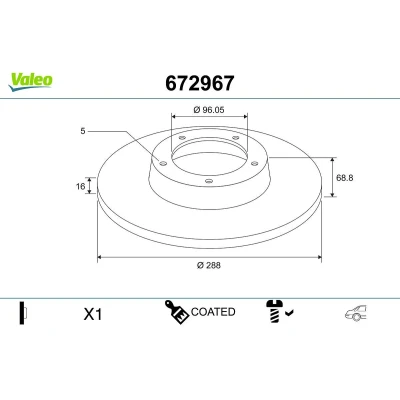 Bilde av VALEO Bremseskive FORD: Transit Custom V362 Van, Minibuss, Tourneo Minibuss bakaksel 288mm 16mm 5 hull fullt ut belagt