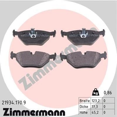 Bilde av ZIMMERMANN 21934.170.9 Bremseklosser klargjort for slitasjeindikator Bildet viser leveranseinnholdet BMW: 3 Sedan, Touring, Coupé