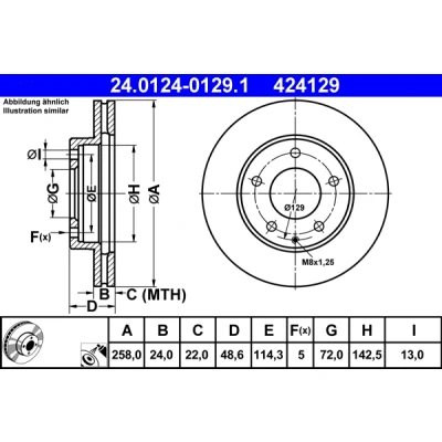 Bilde av ATE 24.0124 0129.1 Bremseskiver 258,0 24,0 5 114,3 ventilert belagt MAZDA: 626 IV Hatchback