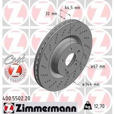 Bilde av ZIMMERMANN Bremseskive MERCEDES BENZ: E Klasse T modell, Sedan, Coupé COAT Z 400.5502.20 0004211412,0004211512,000421151207