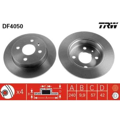 Bilde av TRW DF4050 Bremseskiver 240 9,9 4 100 fullt ut spraylakkert med skruer OPEL: Astra H Caravan, Meriva A, GTC