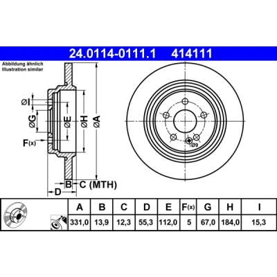 Bilde av ATE 24.0114 0111.1 Bremseskiver 331,0 13,9 5 112,0 fullt ut belagt MERCEDES BENZ: ML Klasse