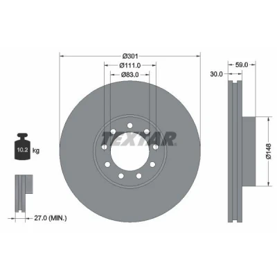 Bilde av TEXTAR PRO 93177603 Bremseskiver 301 30 09/09 111 innvendig ventilert belagt uten hjulfestebolt, hjulnav IVECO: DAILY 4 Kasten/Kombi