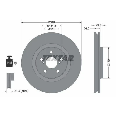 Bilde av TEXTAR Bremseskive LEXUS: RX IV, TOYOTA: RAV4 V 328mm 34mm 05/07 114,3mm utvendig ventilert belagt høy karbon 92349505 4351248140 Bremseskiver