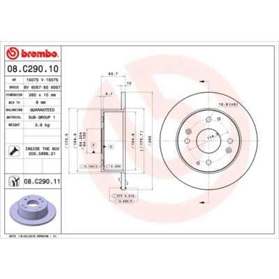 Bilde av BREMBO COATED DISC LINE 08.C290.11 Bremseskiver 260 10 4 fullt ut belagt med skruer HONDA: Accord 6 Limousine