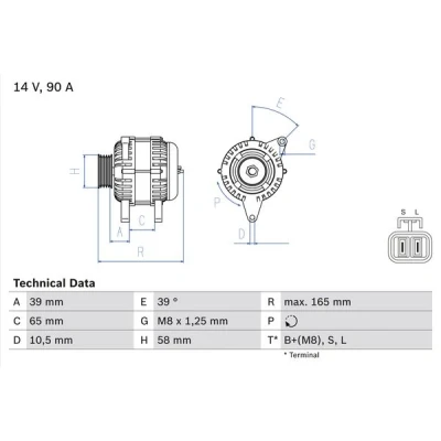 Bilde av BOSCH 0 986 042 680 Dynamo 14V 90A MITSUBISHI: Space Star, Carisma Sedan