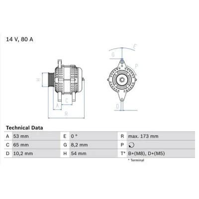 Bilde av BOSCH 0 986 041 381 Dynamo 14V 80A FIAT: Ducato II Flatvogn lastebil/Chassis, PEUGEOT: Boxer Van, Minibuss