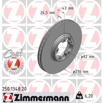 Bilde av ZIMMERMANN COAT Z 250.1348.20 Bremseskiver 276 24 5/5 5 100 innvendig ventilert belagt FORD: Transit Mk5 Flatvogn lastebil/Chassis