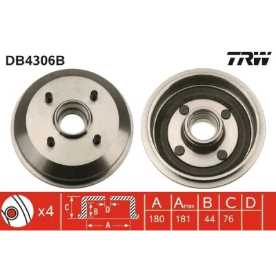 Bilde av TRW DB4306B Bremsetrommel med lager, uten ABS sensorring FORD: FIESTA 4
