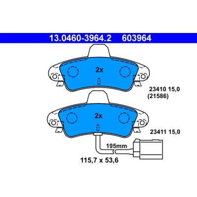Bilde av ATE 13.0460 3964.2 Bremseklosser inkl. slitasjevarselkontakt FORD: MONDEO 1 Kombi, Cougar Coupé,
