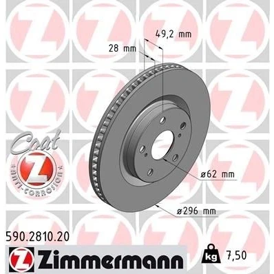 Bilde av ZIMMERMANN COAT Z 590.2810.20 Bremseskiver 296 28 7/5 5 114 innvendig ventilert belagt TOYOTA: RAV4 IV SUV, III Auris Stasjonsvogn