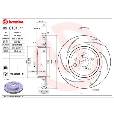 Bilde av BREMBO 09.C181.11 Bremseskiver 345 28 5 innvendig ventilert, med sliss belagt høy karbon LEXUS: GS IV