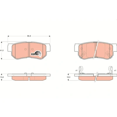 Bilde av TRW COTEC GDB3284 Bremseklosser med akustisk slitasjevarsel HYUNDAI: Tucson, Santa Fe I, Getz, KIA: Sportage II, Optima / K5, SSANGYONG: Kyron